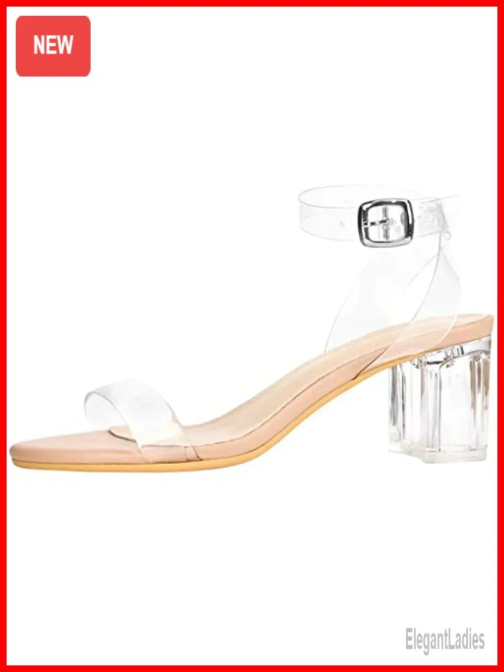 Women's Strappy Clear Chunky Block Low Heeled Sandals Open Toe Ankle Strap